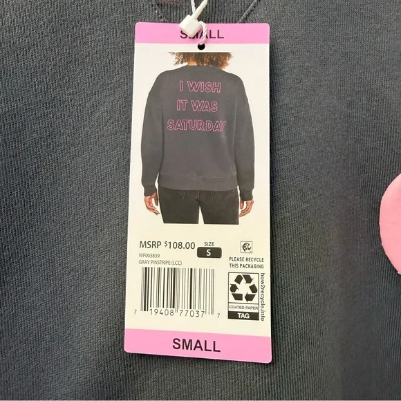 Wildfox NWT Graphic Crewneck "I Wish It Was Saturday" Sweatshirt size Small - Picture 6 of 8